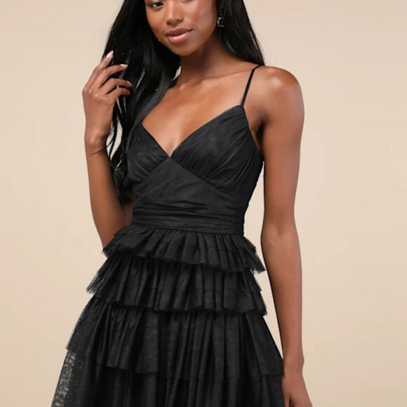 Lulu's Black Black Tulle Tiered Mini Dress - Picture 7 of 7